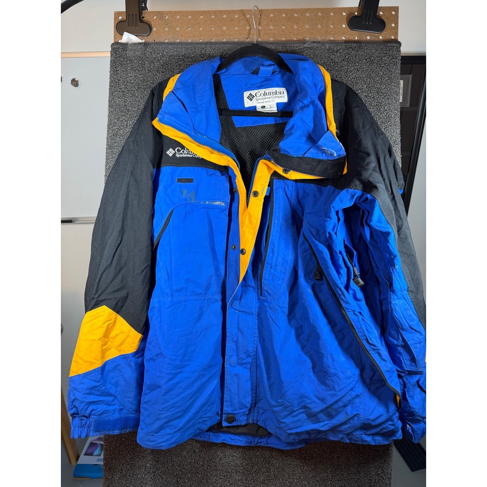 Columbia Titanium Omni-Tech Jacket Unisex Large Blue Yellow Colorblock Vintage